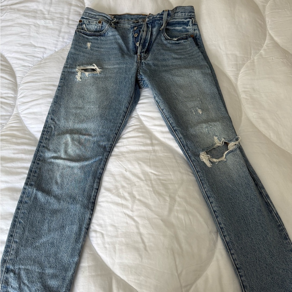 Levi's Womens Boyfriend Distressed Light Blue Jeans